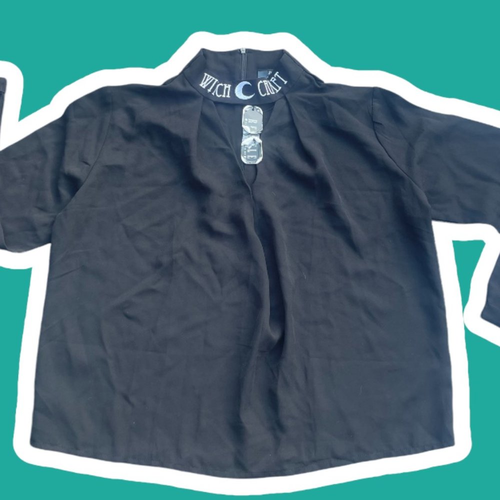 Black choker goth punk blouse with Witchcraft embroidery by Restyle